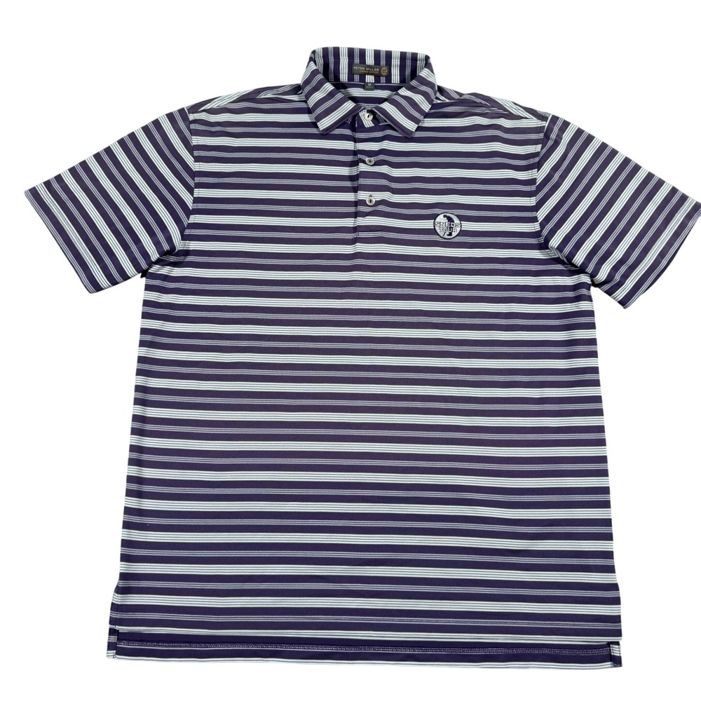 Peter Millar Polo Shirt Mens Medium Purple Striped Sneds Tour Summer Comfort